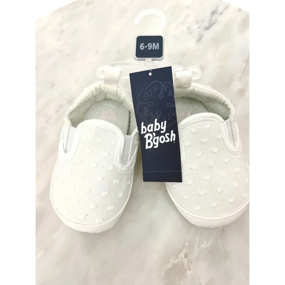 Baby Bgosh White Swiss Dot Slip On Shoes Infant Size 3 6-9M OK02759